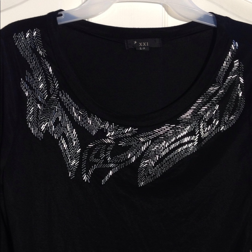 FINAL MARKDOWN Ladies' XXI Front-Beaded LS Black Top sp - Picture 2 of 5